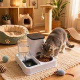 Techtic Pratik Hazneli Beslenme Seti Otomatik Kedi Köpek Mama Su Kabı Kolay Temizlenebilir Tasarım - Beyaz
