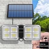 Techtic Solar Lamba Güneş Enerjili Kablolu Çift Başlı Sensörlü Bahçe Kamp Aydınlatma 120 LED Lamba Su Geçirmez - Siyah