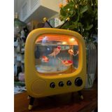 TechTic Tv Şekilli Işıklı Mini Akvaryum Beta Balık Tankı Led Aydınlatma Termostatik Isıtma Vintage