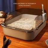 Techtic Yavru Kediler İçin Yarı Kapalı Kedi Tuvaleti Kürek Hediyeli sari
