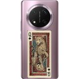 Techtree Honor Magic 7 Lite Uyumlu İskambil Kağıdı Tasarımlı Leopar Portre Baskılı Silikon Kılıf