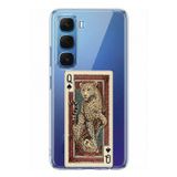 Techtree Infinix Hot 60 - Hot 60i Uyumlu İskambil Kağıdı Tasarımlı Leopar Portre Baskılı Silikon Kılıf