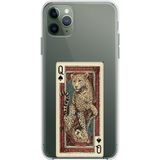 Techtree iPhone 11 Pro Max Uyumlu İskambil Kağıdı Tasarımlı Leopar Portre Baskılı Silikon Kılıf