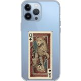Techtree iPhone 13 PRO MAX Uyumlu İskambil Kağıdı Tasarımlı Leopar Portre Baskılı Silikon Kılıf