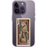 Techtree iPhone 14 PRO MAX Uyumlu İskambil Kağıdı Tasarımlı Leopar Portre Baskılı Silikon Kılıf