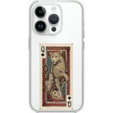Techtree iPhone 14 PRO Uyumlu İskambil Kağıdı Tasarımlı Leopar Portre Baskılı Silikon Kılıf
