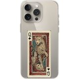 Techtree iPhone 15 PRO Uyumlu İskambil Kağıdı Tasarımlı Leopar Portre Baskılı Silikon Kılıf