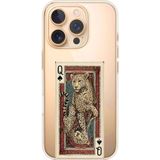 Techtree iPhone 16 PRO Uyumlu İskambil Kağıdı Tasarımlı Leopar Portre Baskılı Silikon Kılıf