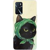 Techtree Oppo A16 - A54 - A55 Uyumlu Babushka Yeşil Başörtülü Siyah Kedi Baskılı Silikon Kılıf