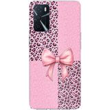 Techtree Oppo A16 - A54 - A55 Uyumlu Pembe Leopar Desenli ve Kurdele Baskılı Silikon Kılıf