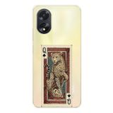 Techtree Oppo A38 Uyumlu İskambil Kağıdı Tasarımlı Leopar Portre Baskılı Silikon Kılıf