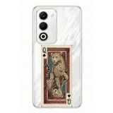 Techtree OPPO A5 4G Uyumlu İskambil Kağıdı Tasarımlı Leopar Portre Baskılı Silikon Kılıf