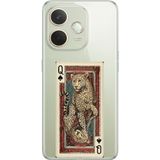 Techtree Oppo A5 Pro Uyumlu İskambil Kağıdı Tasarımlı Leopar Portre Baskılı Silikon Kılıf