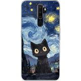 Techtree Oppo A5/A9 2020 Uyumlu Gece Yarısı Kedi Tasarımlı Baskılı Silikon Kılıf