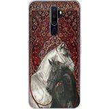Techtree Oppo A5/A9 2020 Uyumlu Geleneksel Halı Motifli Siyah Beyaz At Baskılı Silikon Kılıf