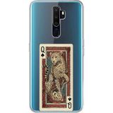 Techtree Oppo A5/A9 2020 Uyumlu İskambil Kağıdı Tasarımlı Leopar Portre Baskılı Silikon Kılıf