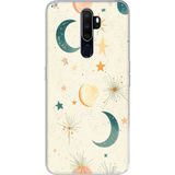 Techtree Oppo A5/A9 2020 Uyumlu Krem Zeminli Ay ve Yıldız Baskılı Silikon Kılıf