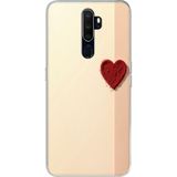 Techtree Oppo A5/A9 2020 Uyumlu Krem Zeminli Kırmızı Kalp Baskılı Silikon Kılıf