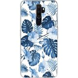 Techtree Oppo A5/A9 2020 Uyumlu Mavi Yaprak ve Çiçek Desenli Baskılı Silikon Kılıf