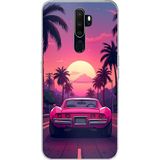 Techtree Oppo A5/A9 2020 Uyumlu Palmiye Neon Pembe Araba Baskılı Silikon Kılıf