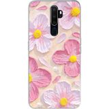 Techtree Oppo A5/A9 2020 Uyumlu Pembe Beyaz Çiçekler Sulu Boya Baskılı Silikon Kılıf