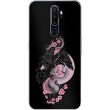 Techtree Oppo A5/A9 2020 Uyumlu Pembe Siyah Yılan Baskılı Silikon Kılıf