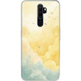 Techtree Oppo A5/A9 2020 Uyumlu Sarı ve Yeşil Tonlu Bulut ve Kuşlar Baskılı Silikon Kılıf