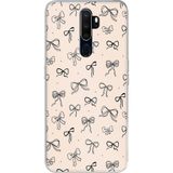 Techtree Oppo A5/A9 2020 Uyumlu Siyah Fiyonk Desenli Krem Rengi Baskılı Silikon Kılıf