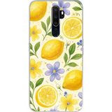 Techtree Oppo A5/A9 2020 Uyumlu Sulu Boya Limon ve Çiçek Desenli Baskılı Silikon Kılıf