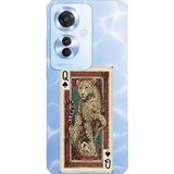 Techtree OPPO Reno 11F Uyumlu İskambil Kağıdı Tasarımlı Leopar Portre Baskılı Silikon Kılıf