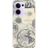 Techtree Oppo Reno 13F Uyumlu Vintage Dünya Haritası Ve Pusula Baskılı Silikon Kılıf