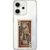 Techtree Oppo Reno 14 5G Uyumlu İskambil Kağıdı Tasarımlı Leopar Portre Baskılı Silikon Kılıf
