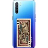 Techtree Oppo Reno 3-A91 Uyumlu İskambil Kağıdı Tasarımlı Leopar Portre Baskılı Silikon Kılıf