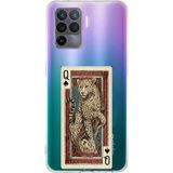 Techtree OPPO Reno 5 Lite Uyumlu İskambil Kağıdı Tasarımlı Leopar Portre Baskılı Silikon Kılıf