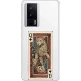 Techtree POCO F5 PRO Uyumlu İskambil Kağıdı Tasarımlı Leopar Portre Baskılı Silikon Kılıf
