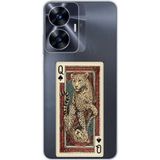 Techtree Realme C55 Uyumlu İskambil Kağıdı Tasarımlı Leopar Portre Baskılı Silikon Kılıf