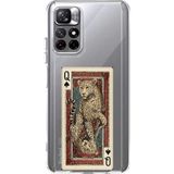 Techtree Redmi 10 Uyumlu İskambil Kağıdı Tasarımlı Leopar Portre Baskılı Silikon Kılıf