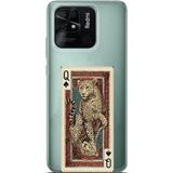 Techtree Redmi 10C - POCO C40 Uyumlu İskambil Kağıdı Tasarımlı Leopar Portre Baskılı Silikon Kılıf