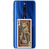 Techtree Redmi 8 Uyumlu İskambil Kağıdı Tasarımlı Leopar Portre Baskılı Silikon Kılıf