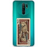 Techtree Redmi 9 Uyumlu İskambil Kağıdı Tasarımlı Leopar Portre Baskılı Silikon Kılıf