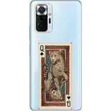 Techtree Redmi Note 10 PRO Uyumlu İskambil Kağıdı Tasarımlı Leopar Portre Baskılı Silikon Kılıf