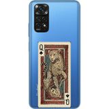 Techtree Redmi Note 11-11S Uyumlu İskambil Kağıdı Tasarımlı Leopar Portre Baskılı Silikon Kılıf