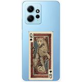 Techtree Redmi Note 12 4G Uyumlu İskambil Kağıdı Tasarımlı Leopar Portre Baskılı Silikon Kılıf