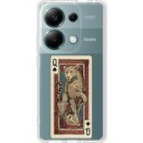 Techtree Redmi Note 13 PRO 4G Uyumlu İskambil Kağıdı Tasarımlı Leopar Portre Baskılı Silikon Kılıf