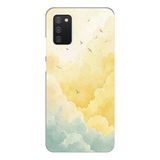 Techtree Samsung Galaxy A02s Uyumlu Sarı Ve Yeşil Tonlu Bulut Ve Kuşlar Baskılı Silikon Kılıf