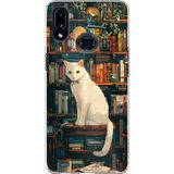 Techtree Samsung Galaxy A10S Uyumlu Kitaplık Beyaz Kedi Tasarımlı Baskılı Silikon Kılıf