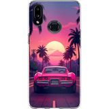Techtree Samsung Galaxy A10S Uyumlu Palmiye Neon Pembe Araba Baskılı Silikon Kılıf