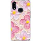 Techtree Samsung Galaxy A10S Uyumlu Pembe Beyaz Çiçekler Sulu Boya Baskılı Silikon Kılıf