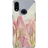 Techtree Samsung Galaxy A10S Uyumlu Pembe Laleler Baskılı Silikon Kılıf