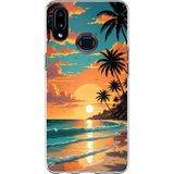 Techtree Samsung Galaxy A10S Uyumlu Tropikal Sahil ve Gün Batımı Baskılı Silikon Kılıf